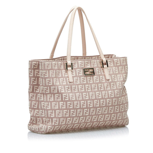 フェンディ ズッキーノ ハンドバッグ 8BH132 ベージュ ピンク キャンバス レザー レディース FENDI 【中古】
