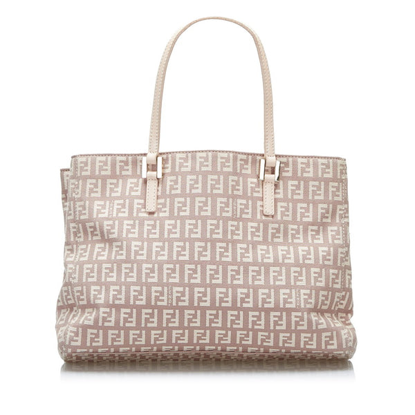 フェンディ ズッキーノ ハンドバッグ 8BH132 ベージュ ピンク キャンバス レザー レディース FENDI 【中古】