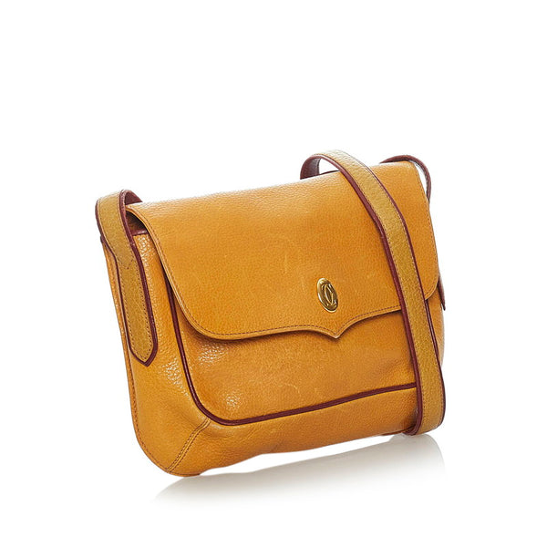 カルティエ マスト マスタード ボルドー レザー 斜め掛け ショルダーバッグ レディース CARTIER 【中古】