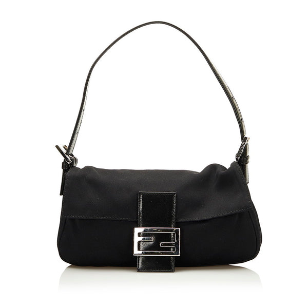 フェンディ マンマバケット ハンドバッグ ワンショルダーバッグ 2321 26424 ブラック コットン レザー レディース FENDI 【中古】