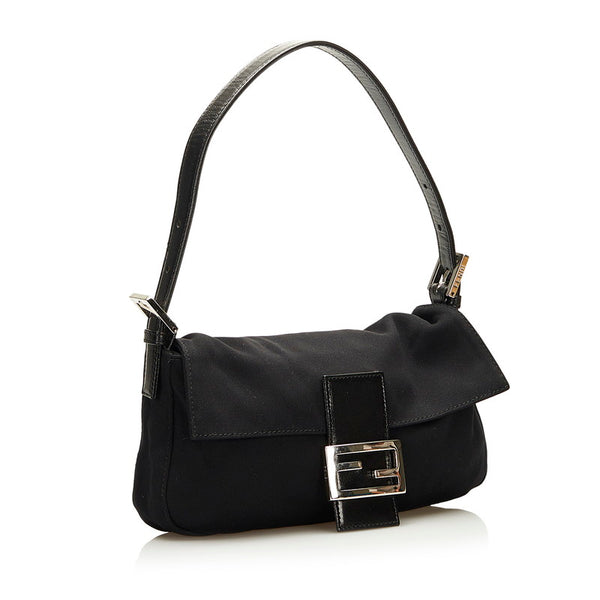 フェンディ マンマバケット ハンドバッグ ワンショルダーバッグ 2321 26424 ブラック コットン レザー レディース FENDI 【中古】
