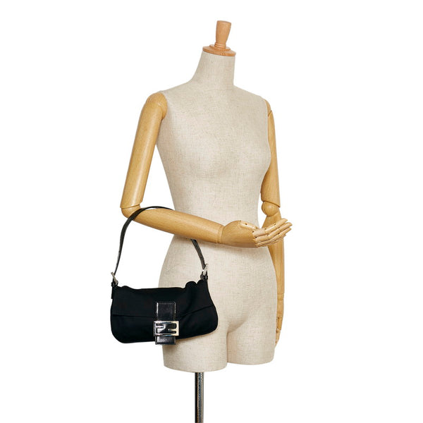 フェンディ マンマバケット ハンドバッグ ワンショルダーバッグ 2321 26424 ブラック コットン レザー レディース FENDI 【中古】