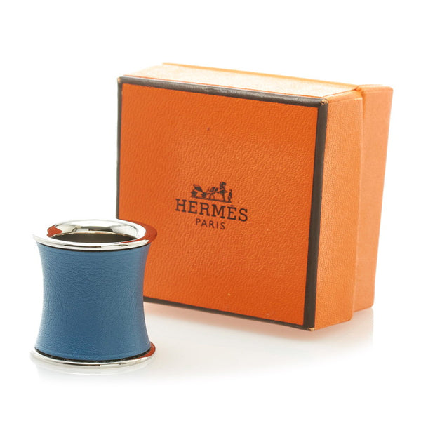 エルメス スカーフリング ブルー シルバー メタル レザー レディース HERMES 【中古】