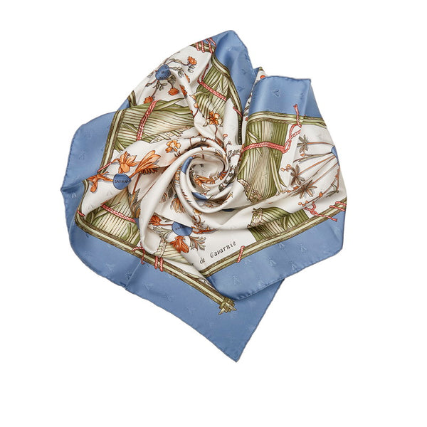 エルメス カレ90 Herbier de Gavarnie ガヴァルニー圏谷の押し花 スカーフ ライトブルー マルチカラー シルク レディース HERMES 【中古】