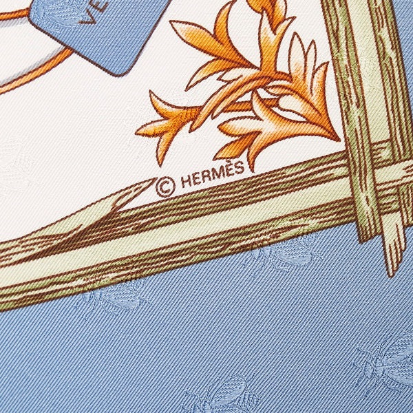 エルメス カレ90 Herbier de Gavarnie ガヴァルニー圏谷の押し花 スカーフ ライトブルー マルチカラー シルク レディース HERMES 【中古】