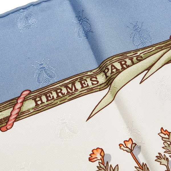 エルメス カレ90 Herbier de Gavarnie ガヴァルニー圏谷の押し花 スカーフ ライトブルー マルチカラー シルク レディース HERMES 【中古】