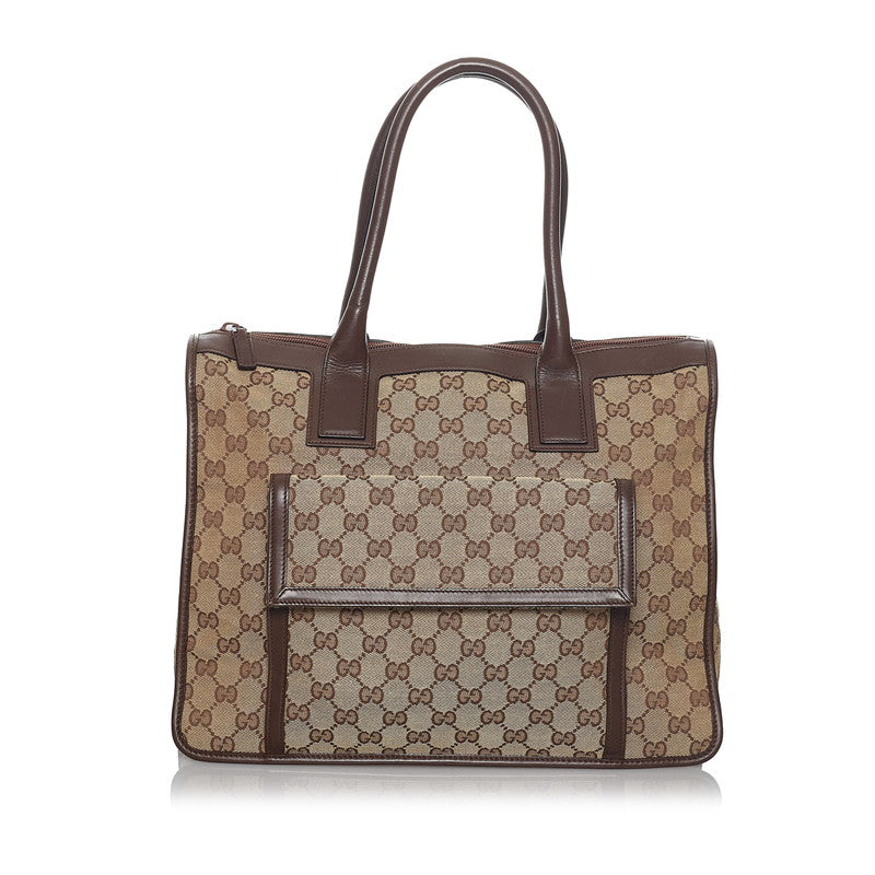 グッチ GGキャンバス ハンドバッグ トートバッグ 000 0854 ベージュ ブラウン キャンバス レザー レディース GUCCI 【中古】