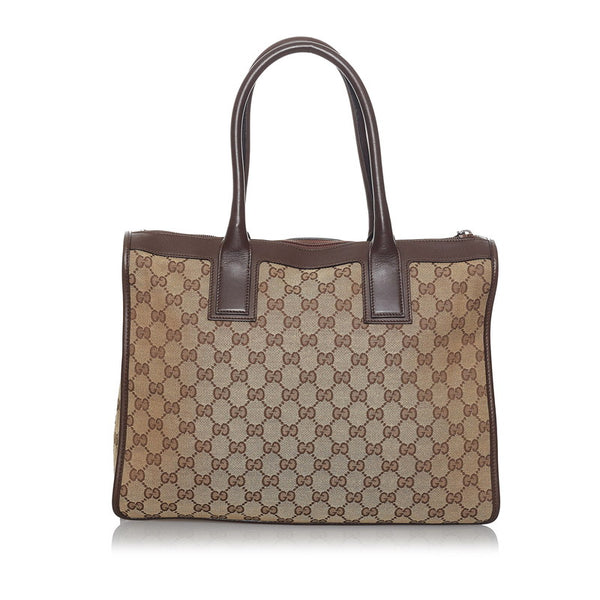 グッチ GGキャンバス ハンドバッグ トートバッグ 000 0854 ベージュ ブラウン キャンバス レザー レディース GUCCI 【中古】