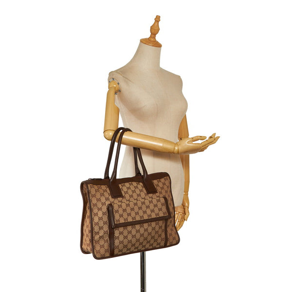グッチ GGキャンバス ハンドバッグ トートバッグ 000 0854 ベージュ ブラウン キャンバス レザー レディース GUCCI 【中古】