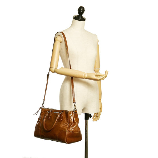 ミュウミュウ ハンドバッグ ショルダーバッグ 2WAY 5BA091 ブラウン レザー レディース MIUMIU 【中古】