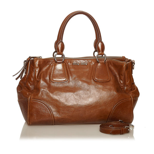 ミュウミュウ ハンドバッグ ショルダーバッグ 2WAY 5BA091 ブラウン レザー レディース MIUMIU 【中古】