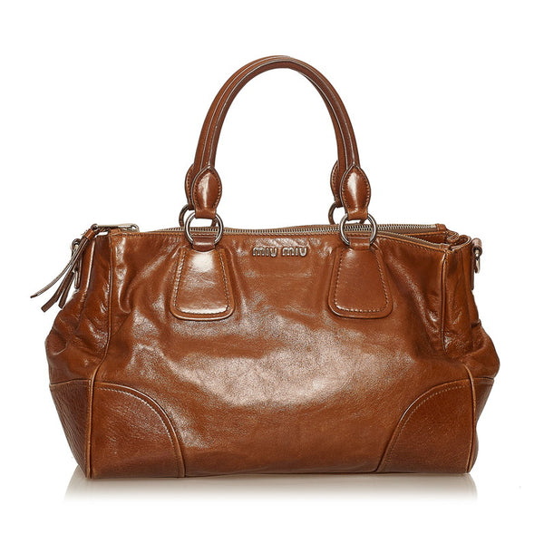 ミュウミュウ ハンドバッグ ショルダーバッグ 2WAY 5BA091 ブラウン レザー レディース MIUMIU 【中古】