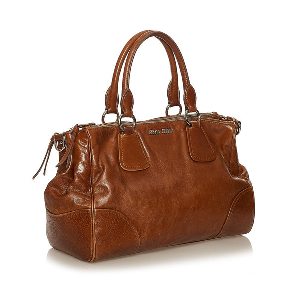 ミュウミュウ ハンドバッグ ショルダーバッグ 2WAY 5BA091 ブラウン レザー レディース MIUMIU 【中古】