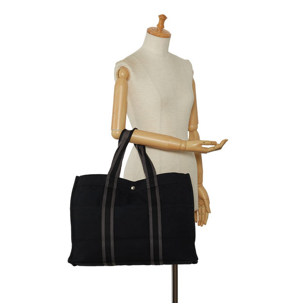 エルメス フールトゥGM ハンドバッグ トートバッグ ブラック グレー コットンキャンバス レディース HERMES 【中古】