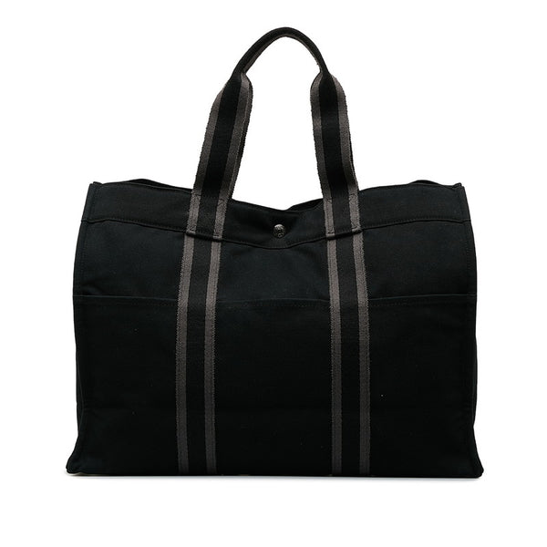 エルメス フールトゥGM ハンドバッグ トートバッグ ブラック グレー コットンキャンバス レディース HERMES 【中古】