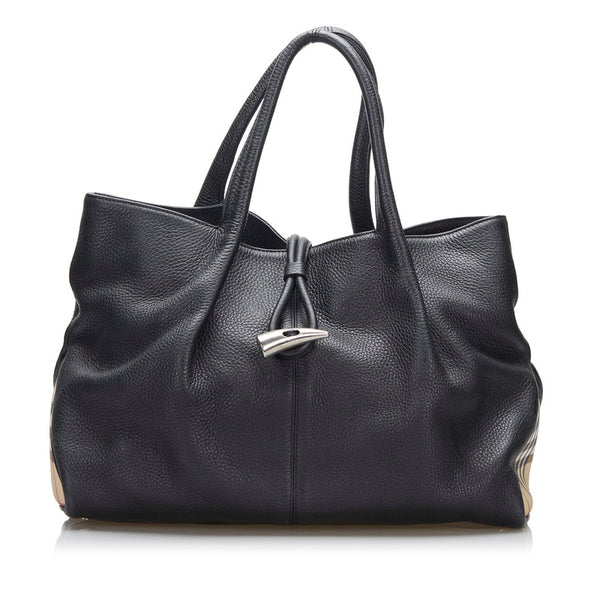 バーバリー ノバチェック ハンドバッグ トートバッグ  ブラック レザー レディース BURBERRY 【中古】