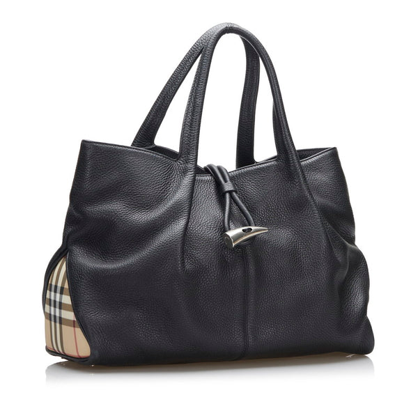 バーバリー ノバチェック ハンドバッグ トートバッグ  ブラック レザー レディース BURBERRY 【中古】