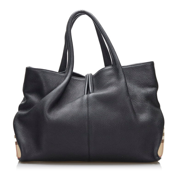 バーバリー ノバチェック ハンドバッグ トートバッグ  ブラック レザー レディース BURBERRY 【中古】