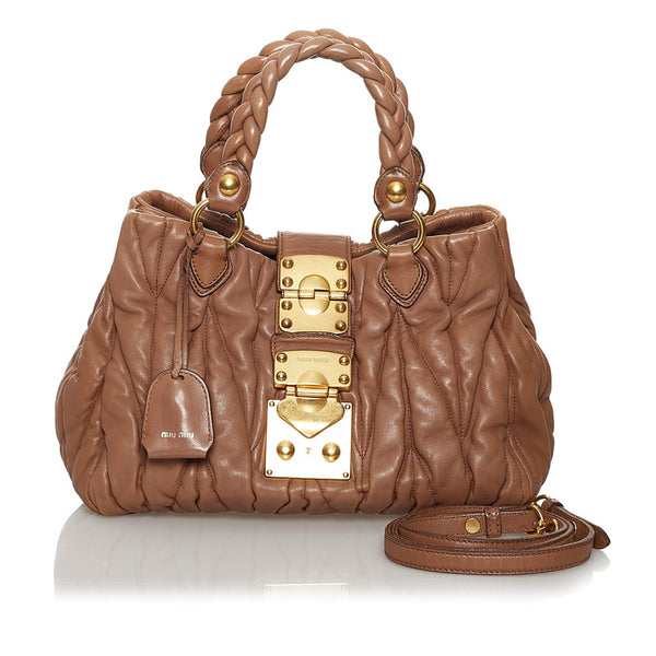 ミュウミュウ マテラッセ ハンドバッグ ショルダーバッグ 2WAY ブラウン レザー レディース MIUMIU 【中古】