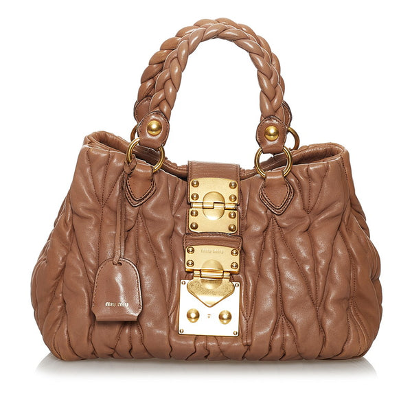 ミュウミュウ マテラッセ ハンドバッグ ショルダーバッグ 2WAY ブラウン レザー レディース MIUMIU 【中古】