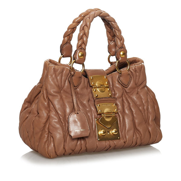ミュウミュウ マテラッセ ハンドバッグ ショルダーバッグ 2WAY ブラウン レザー レディース MIUMIU 【中古】
