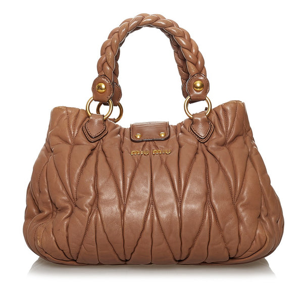 ミュウミュウ マテラッセ ハンドバッグ ショルダーバッグ 2WAY ブラウン レザー レディース MIUMIU 【中古】