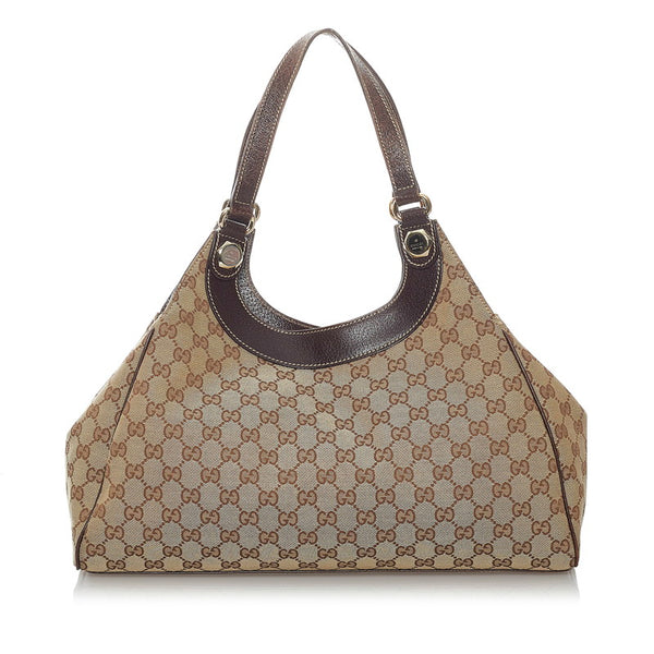 グッチ GGキャンバス 154981 ベージュ ブラウン キャンバス レザー ショルダーバッグ レディース GUCCI 【中古】