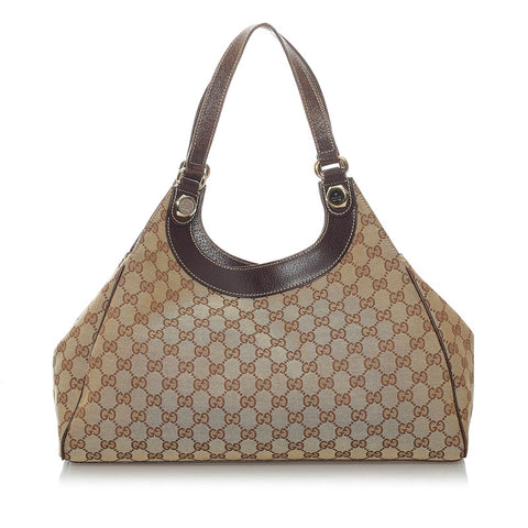 グッチ GGキャンバス 154981 ベージュ ブラウン キャンバス レザー ショルダーバッグ レディース GUCCI 【中古】