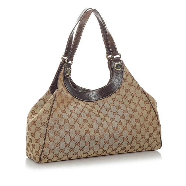 グッチ GGキャンバス 154981 ベージュ ブラウン キャンバス レザー ショルダーバッグ レディース GUCCI 【中古】