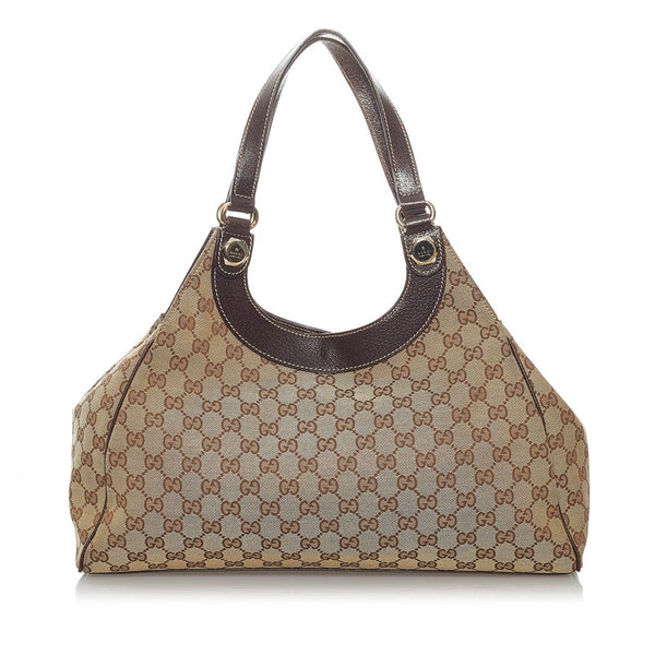 グッチ GGキャンバス 154981 ベージュ ブラウン キャンバス レザー ショルダーバッグ レディース GUCCI 【中古】