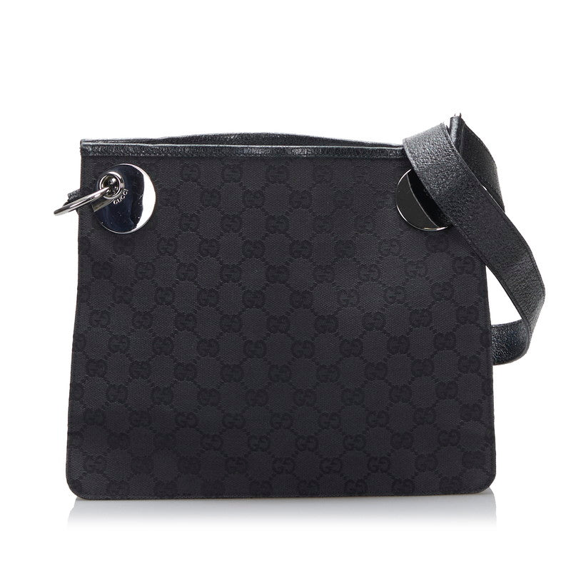 グッチ GGキャンバス 斜め掛け ショルダーバッグ 120841 ブラック キャンバス レザー レディース GUCCI 【中古】