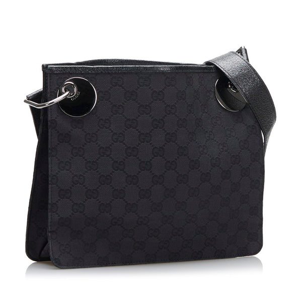 グッチ GGキャンバス 斜め掛け ショルダーバッグ 120841 ブラック キャンバス レザー レディース GUCCI 【中古】