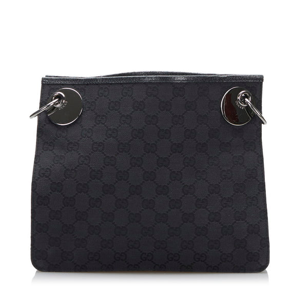 グッチ GGキャンバス 斜め掛け ショルダーバッグ 120841 ブラック キャンバス レザー レディース GUCCI 【中古】