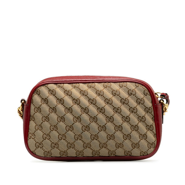 グッチ GGキャンバス GGマーモント 斜め掛け チェーン ショルダーバッグ 447632 ベージュ レッド キャンバス レザー レディース GUCCI 【中古】