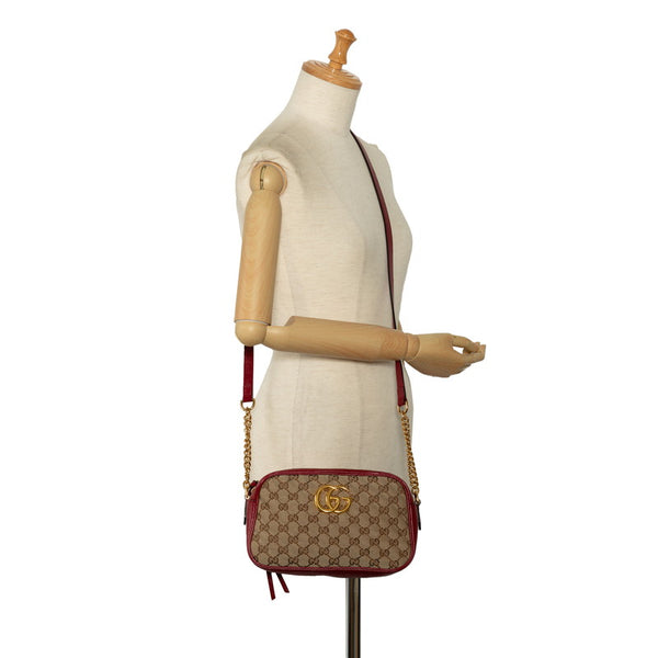 グッチ GGキャンバス GGマーモント 斜め掛け チェーン ショルダーバッグ 447632 ベージュ レッド キャンバス レザー レディース GUCCI 【中古】