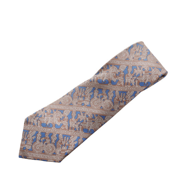 エルメス グレー ブルー シルク ネクタイ メンズ HERMES 【中古】