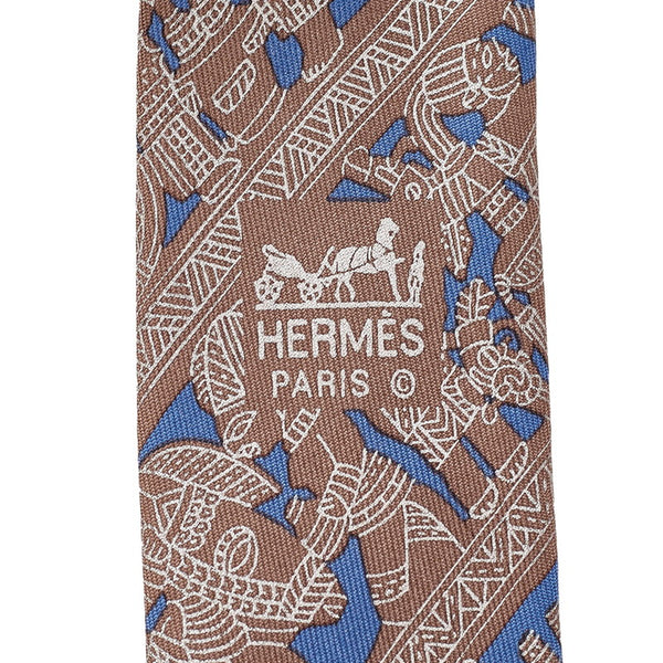 エルメス グレー ブルー シルク ネクタイ メンズ HERMES 【中古】