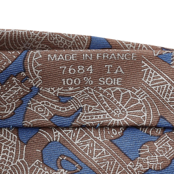 エルメス グレー ブルー シルク ネクタイ メンズ HERMES 【中古】