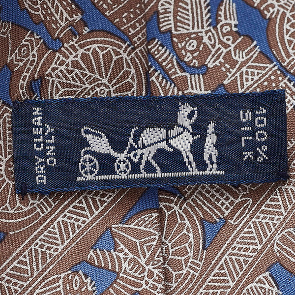 エルメス グレー ブルー シルク ネクタイ メンズ HERMES 【中古】
