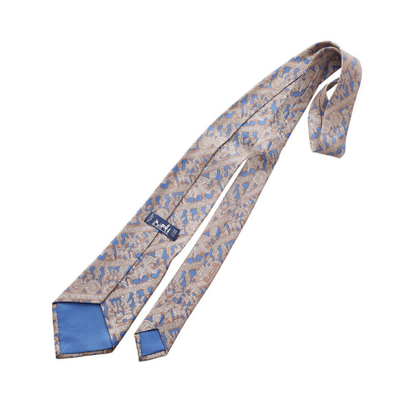 エルメス グレー ブルー シルク ネクタイ メンズ HERMES 【中古】