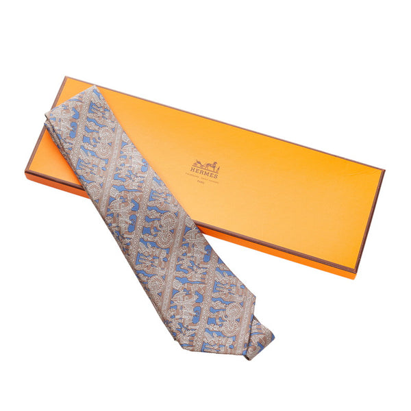 エルメス グレー ブルー シルク ネクタイ メンズ HERMES 【中古】