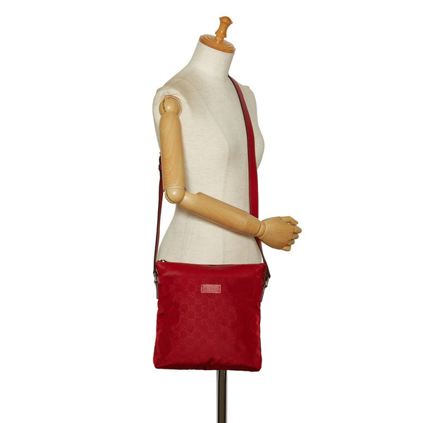 グッチ GG柄 斜め掛け ショルダーバッグ 510342 レッド ナイロン レザー レディース GUCCI 【中古】