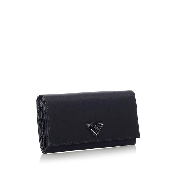 プラダ 長財布 1M1132 ブラック ナイロン レザー レディース PRADA 【中古】