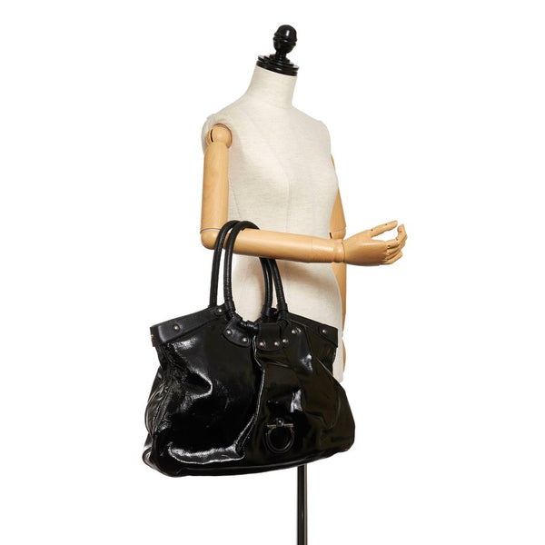 サルヴァトーレフェラガモ ガンチーニ ハンドバッグ EZ-21 7804 ブラック パテントレザー レディース Salvatore Ferragamo 【中古】