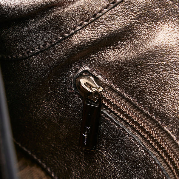 サルヴァトーレフェラガモ パンチング ハンドバッグ EZ-21 7889 シルバー レザー レディース Salvatore Ferragamo 【中古】