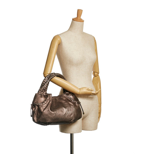 サルヴァトーレフェラガモ パンチング ハンドバッグ EZ-21 7889 シルバー レザー レディース Salvatore Ferragamo 【中古】