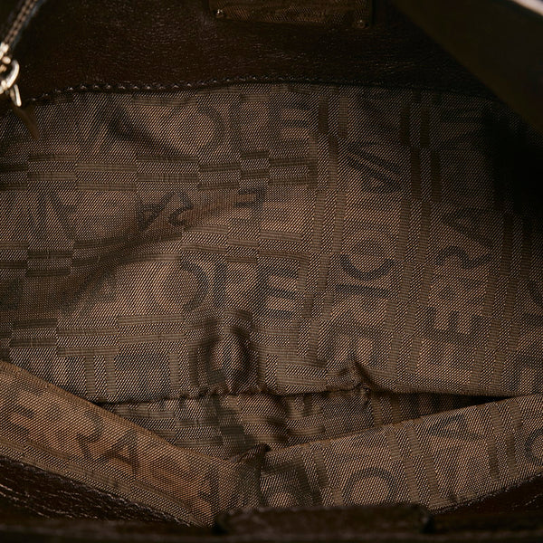 サルヴァトーレフェラガモ パンチング ハンドバッグ EZ-21 7889 シルバー レザー レディース Salvatore Ferragamo 【中古】