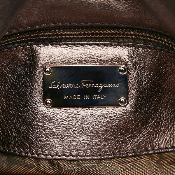 サルヴァトーレフェラガモ パンチング ハンドバッグ EZ-21 7889 シルバー レザー レディース Salvatore Ferragamo 【中古】