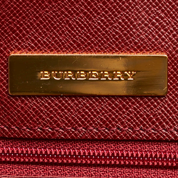 バーバリー ノバチェック トートバッグ ベージュ ボルドー ワインレッド キャンバス レザー レディース BURBERRY 【中古】