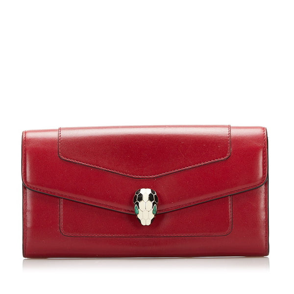 ブルガリ セルペンティ 長財布 ロングウォレット 281295 レッド レザー レディース BVLGARI 【中古】